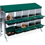 Telyswee Chicken Nesting Box 10 Compartments Chicken Eggs Laying Box for Chicken Coop with Lid Cover with /without Legs, Roll Out Egg Tray